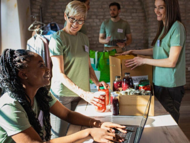 Group of volunteers working in a community center.