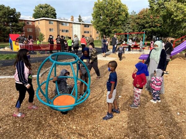Children playing on a playground in Saint Paul, Minnesota