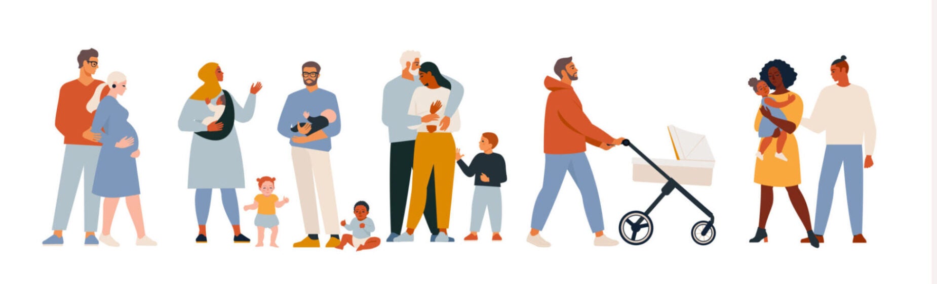 An illustration of a group of caregivers of varying ages.